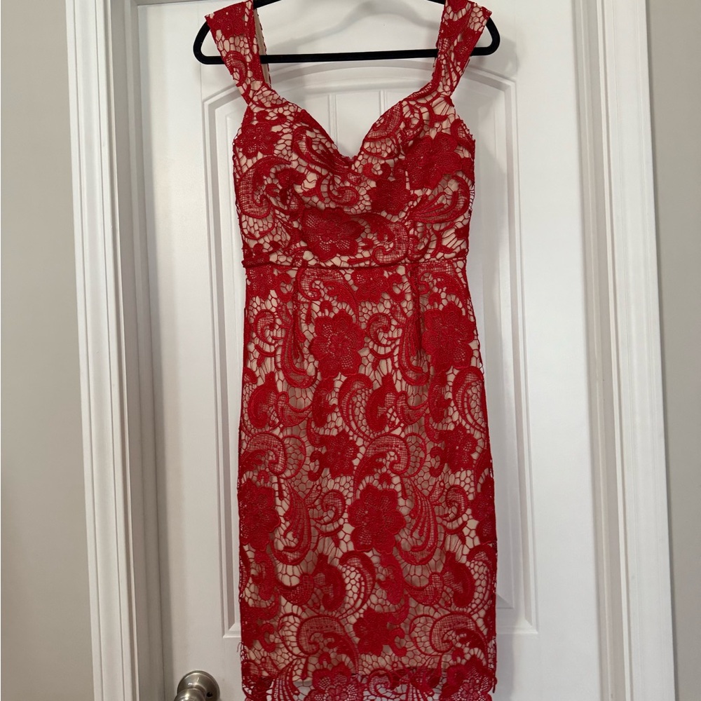 Showpo Red Lace Midi Dress